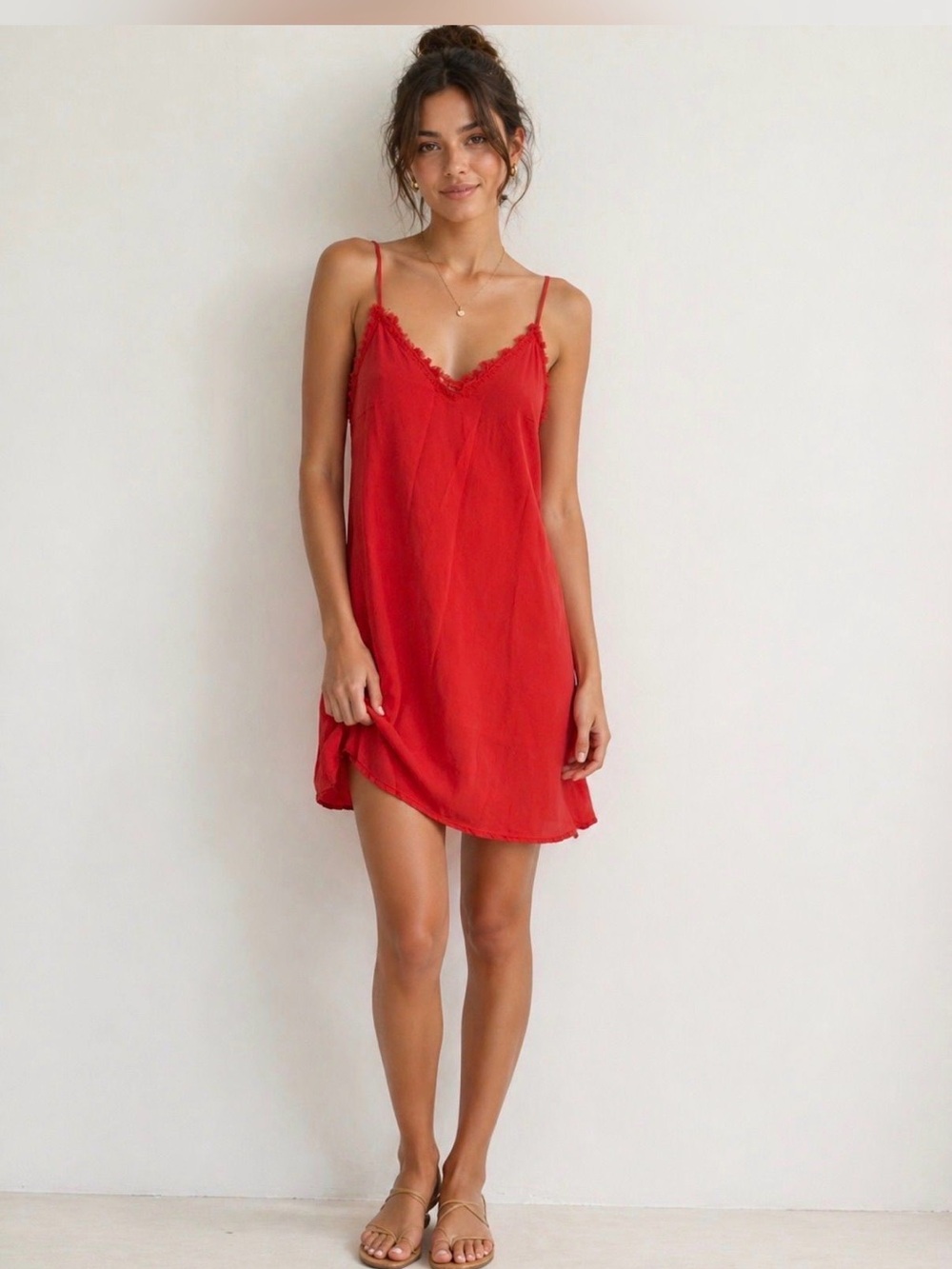 cloth & stone Red Lace-Trim Slip Mini Dress